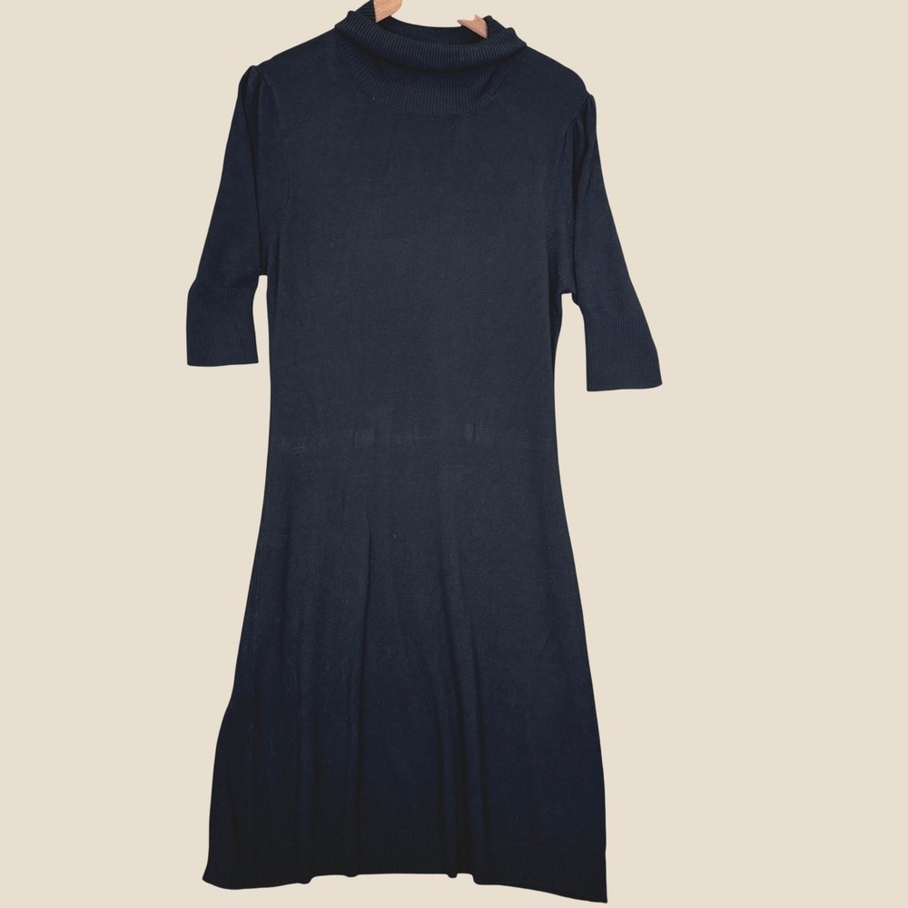BCBGMAXAZRIA Sweater Dress Women XL Black Turtleneck Elbow Sleeve Knit Casual